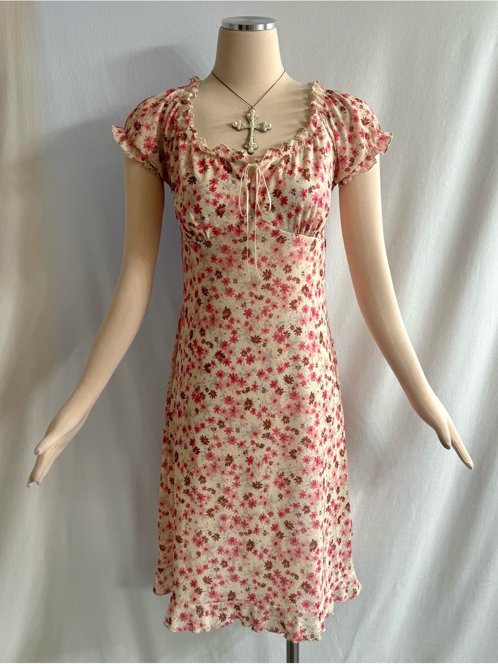 Y2K Pink Ditsy Floral Milkmaid Dress